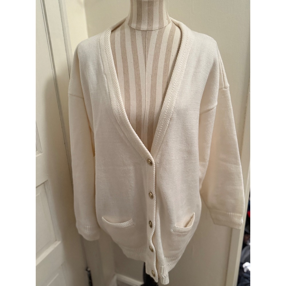 Bobbie Brooks Womens 22W Cream Acrylic Button Front cozyCardigan Sweater Pockets